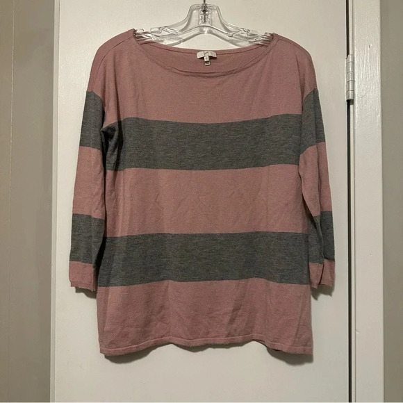 Joie Sweater Pink/Grey Stripe Knit Long Sleeve Scoop Neck Sz Small - Picture 1 of 7